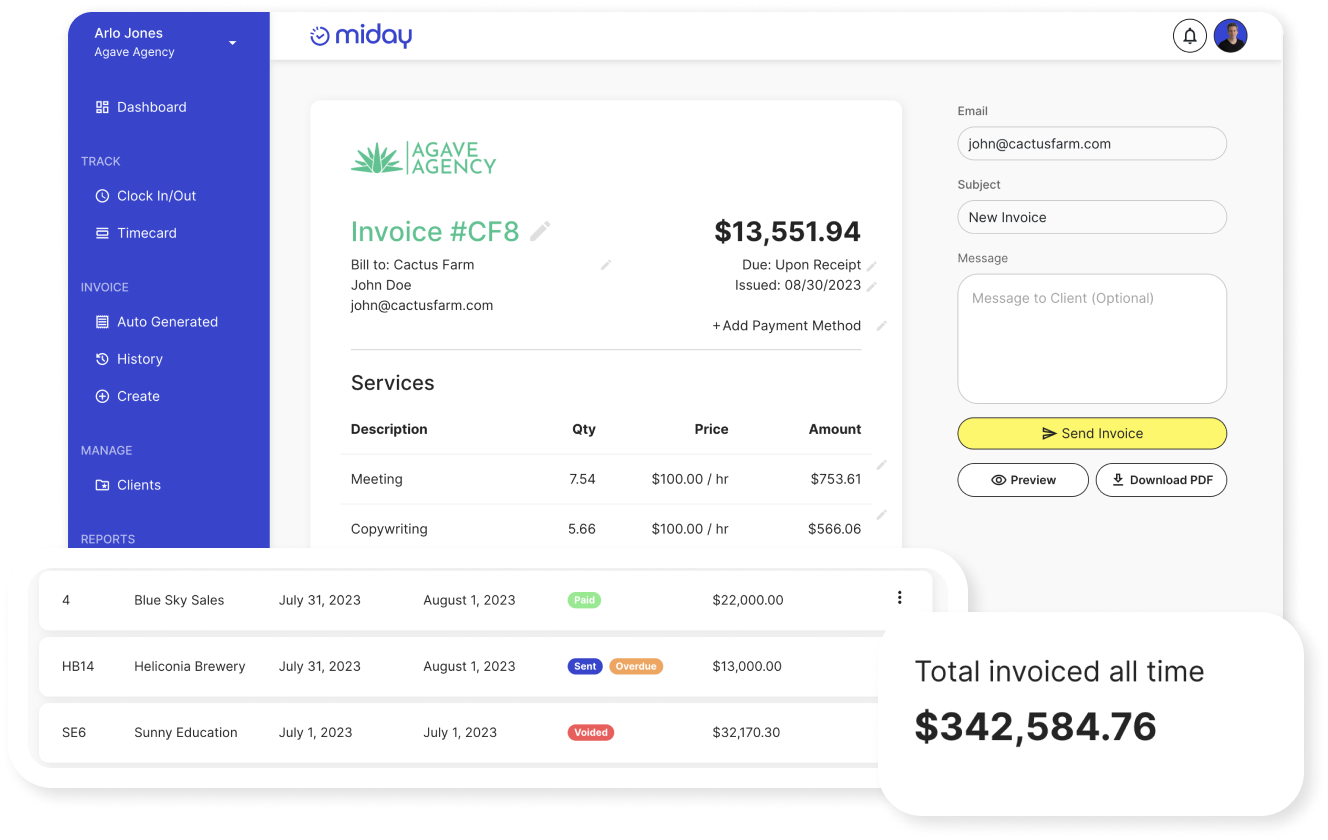 Miday time tracking and invoicing for freelancers and agencies