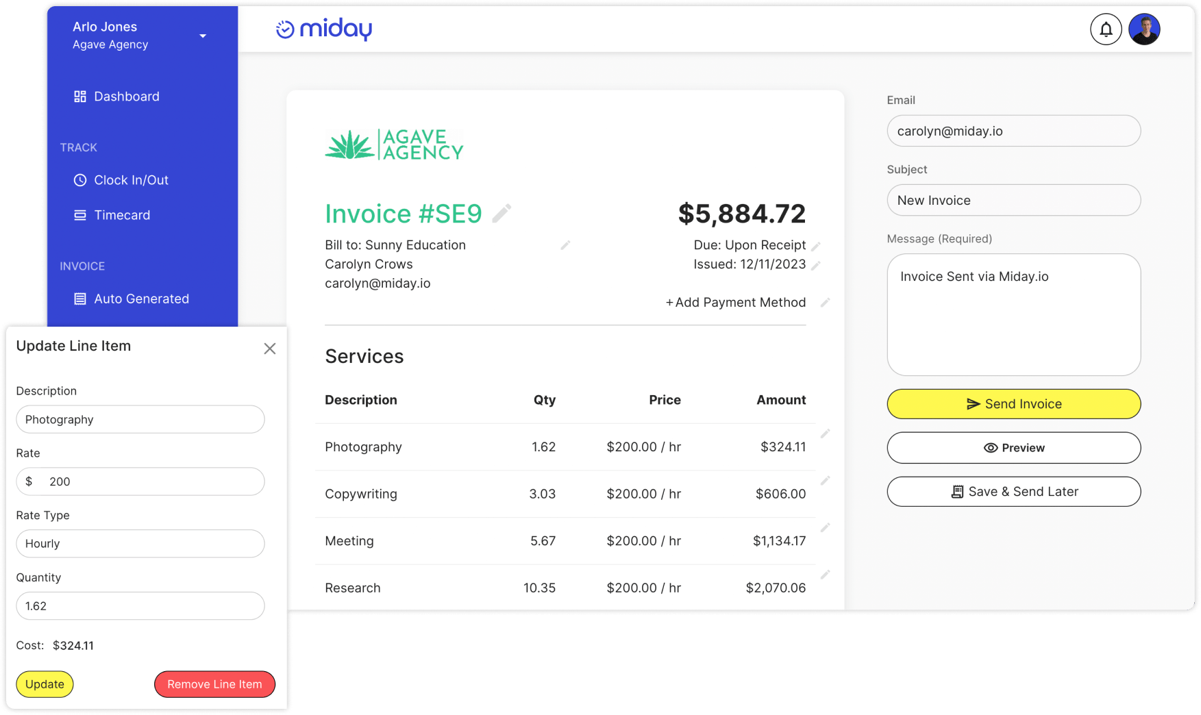Miday Time Tracking Page