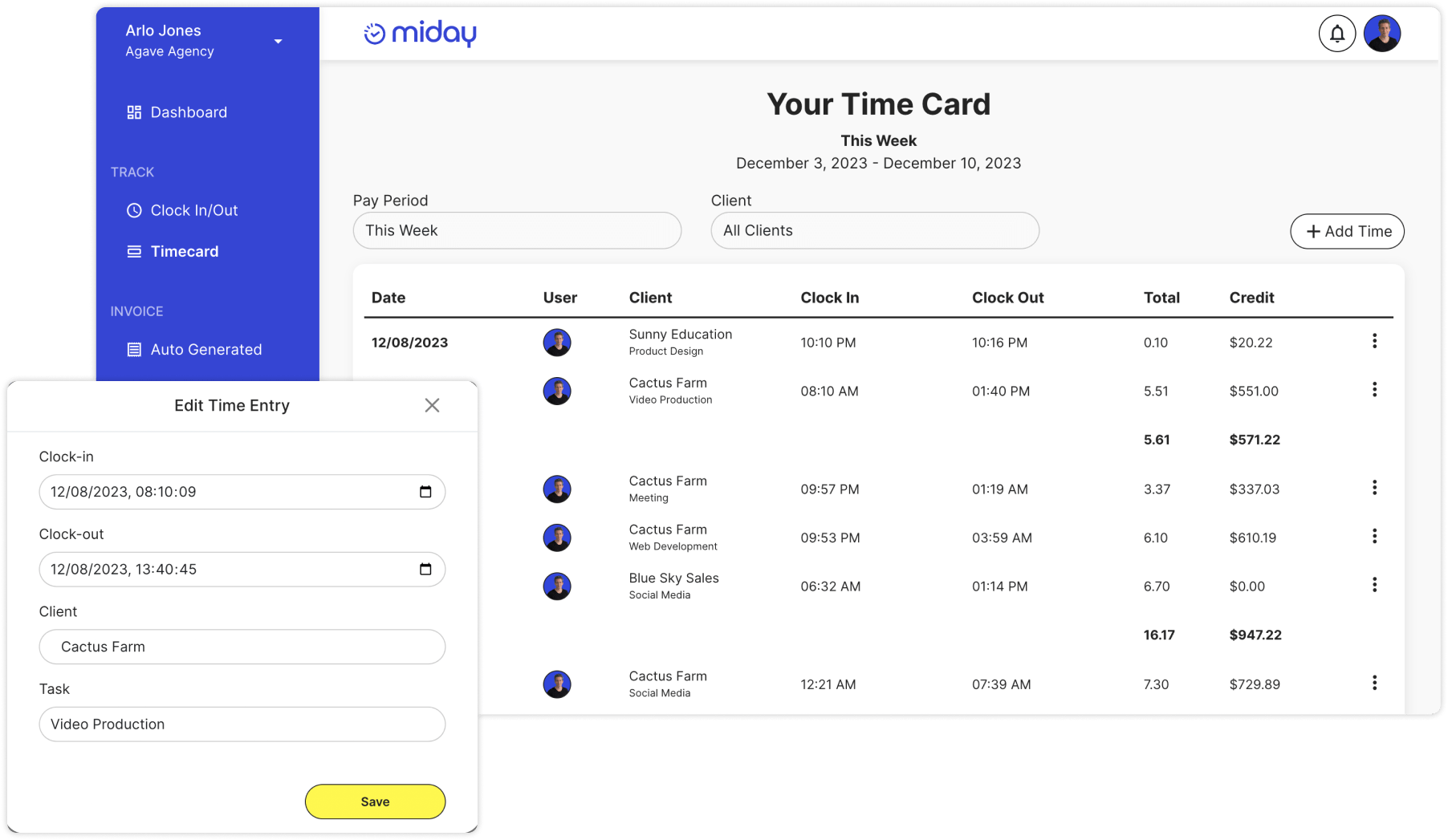 Miday Automated Invoice Creation Page